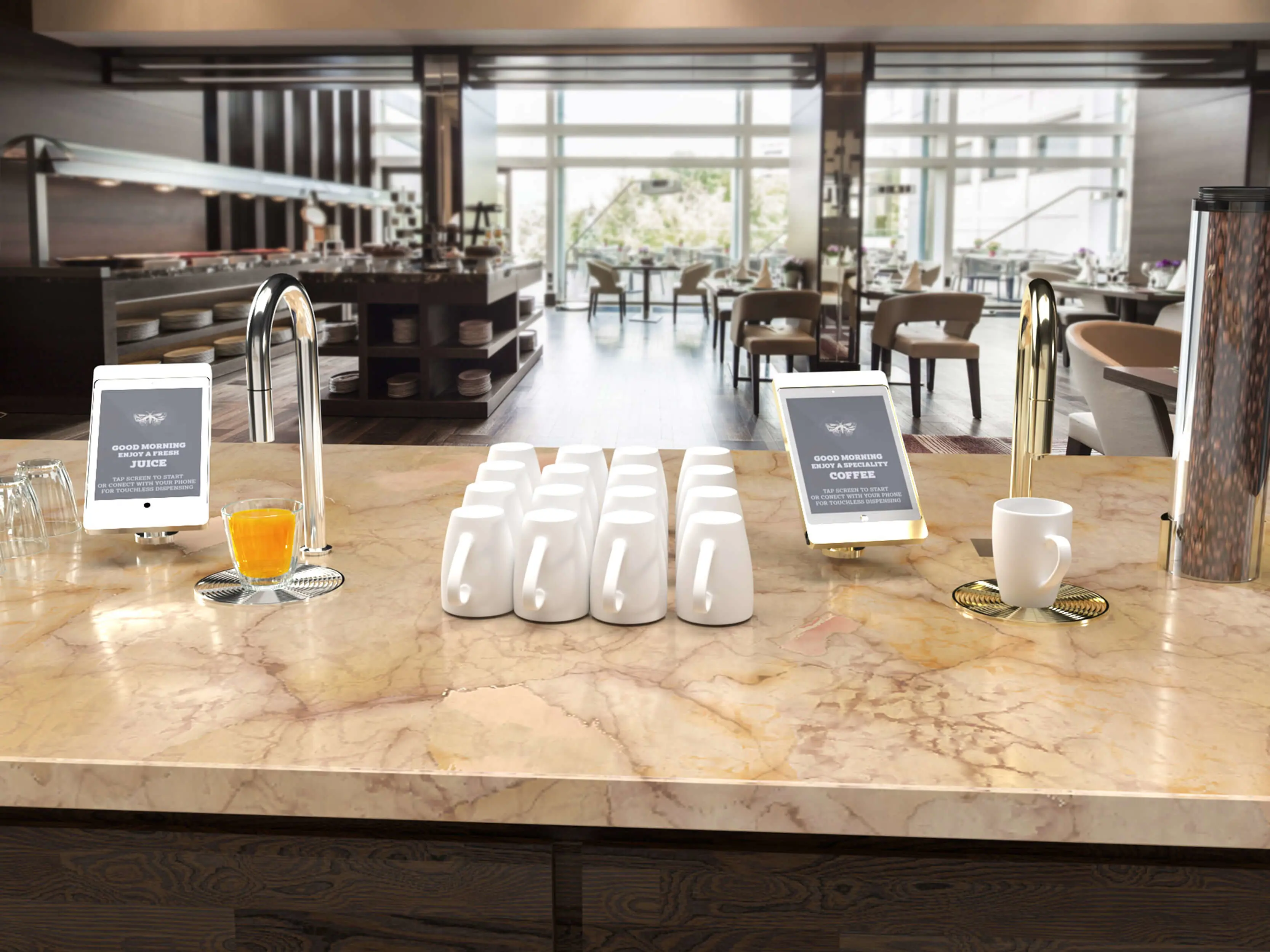 Hotel breakfast bar with TopJuicer and TopBrewer