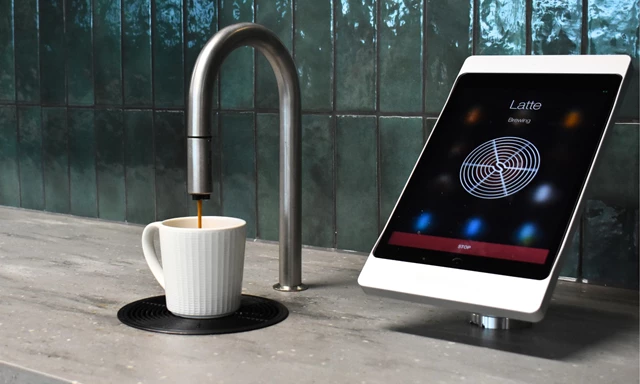 Link Spaces Coworking space with TopBrewer coffee tap machine, iPad and Latte