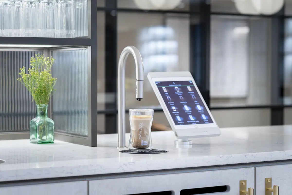 Close up of  TopBrewer commercial coffee machine in the Hilton London Metropole executive lounge