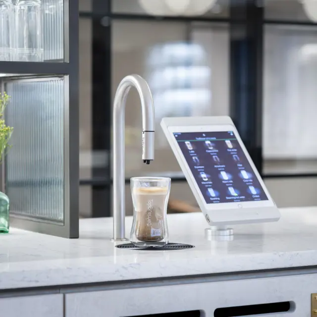 Close up of  TopBrewer commercial coffee machine in the Hilton London Metropole executive lounge