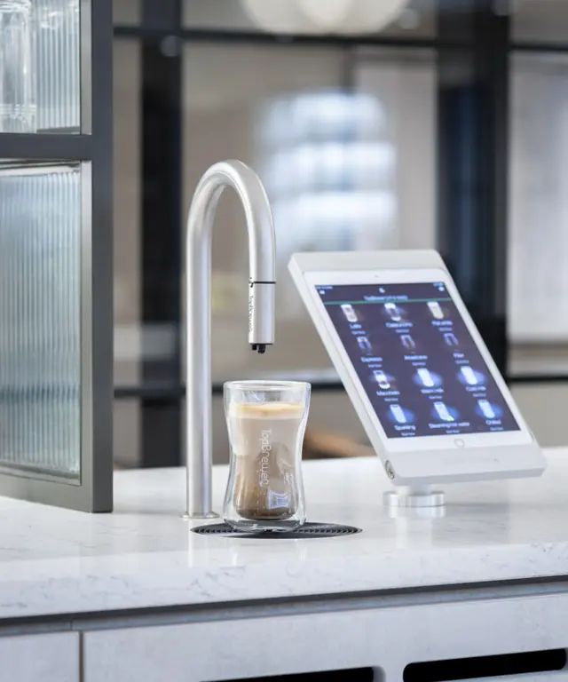 Close up of  TopBrewer commercial coffee machine in the Hilton London Metropole executive lounge