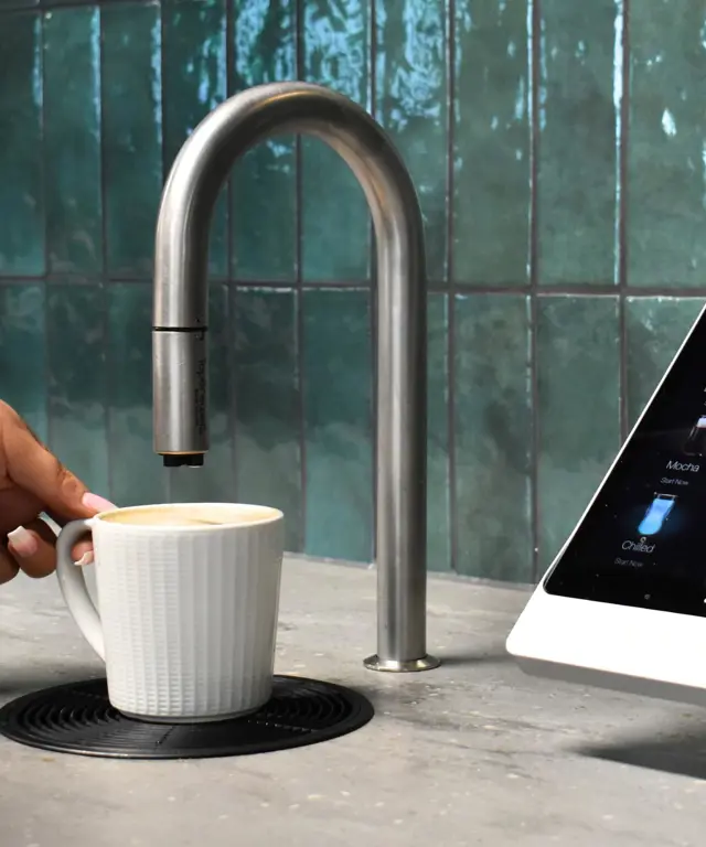 Link Spaces Coworking breakout area with TopBrewer coffee tap machine with iPad and Latte