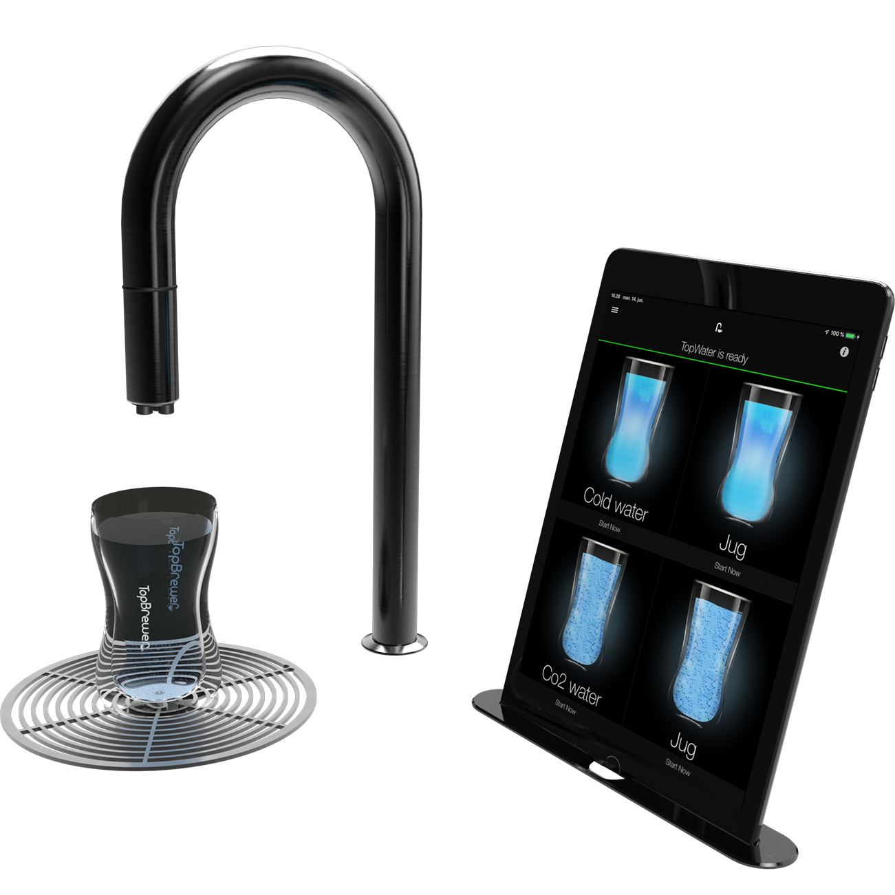 A black faucet for TopBrewer serving sparkling water